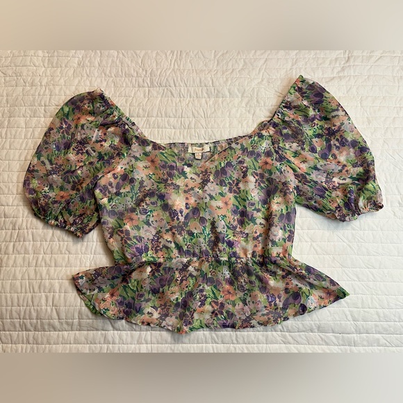 Peach brand semi sheer floral print peplum top - Picture 1 of 5